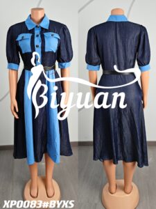 Church Dress in artificial Jean Fabric splicing color #XP0083